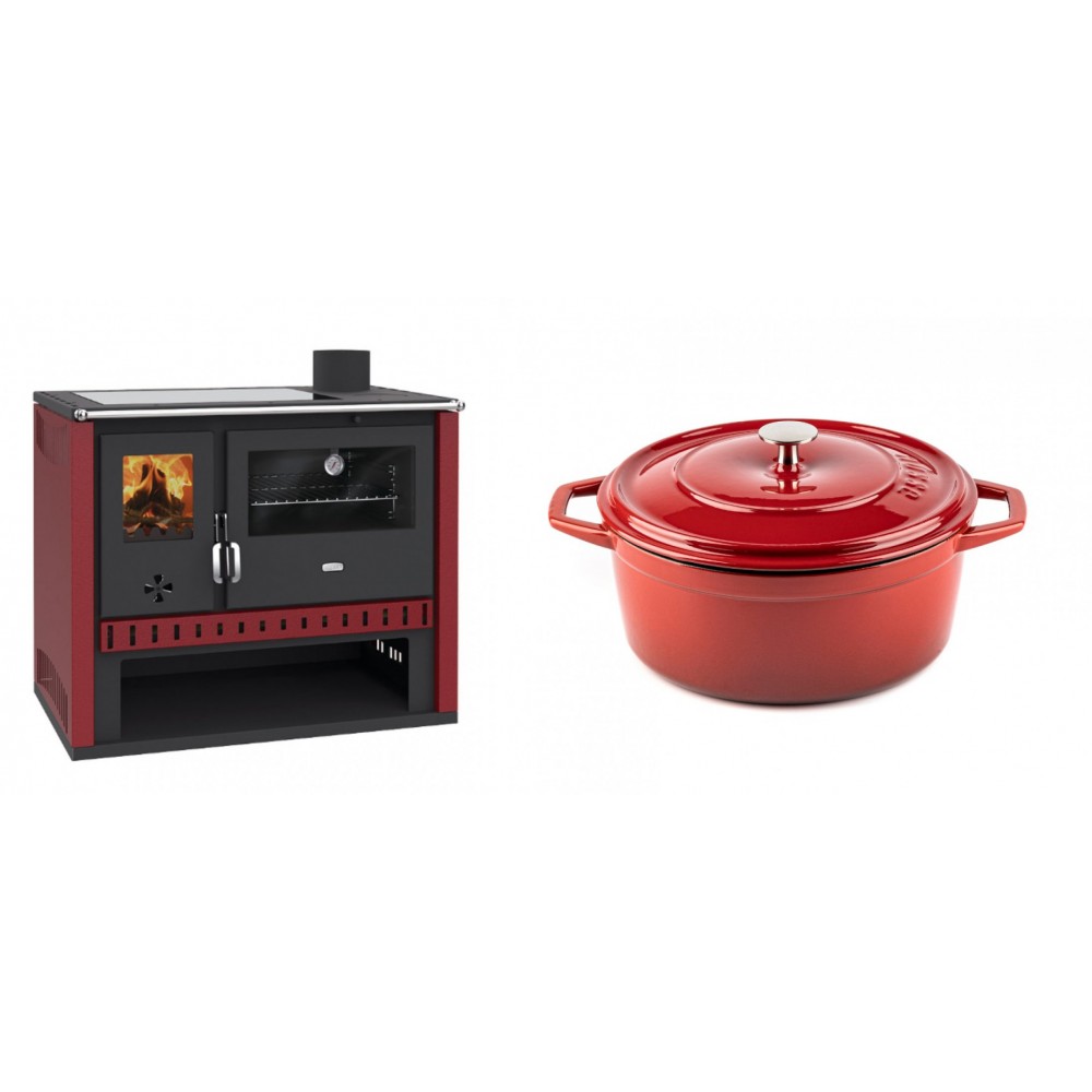 Set Küchenofen / Küchenhexe Prity GT Rot, mit Glaskeramik-Kochfeld, Leistung 15 kW + Gusseisen Topf Tiefer Solagio, Rubin, Ф24