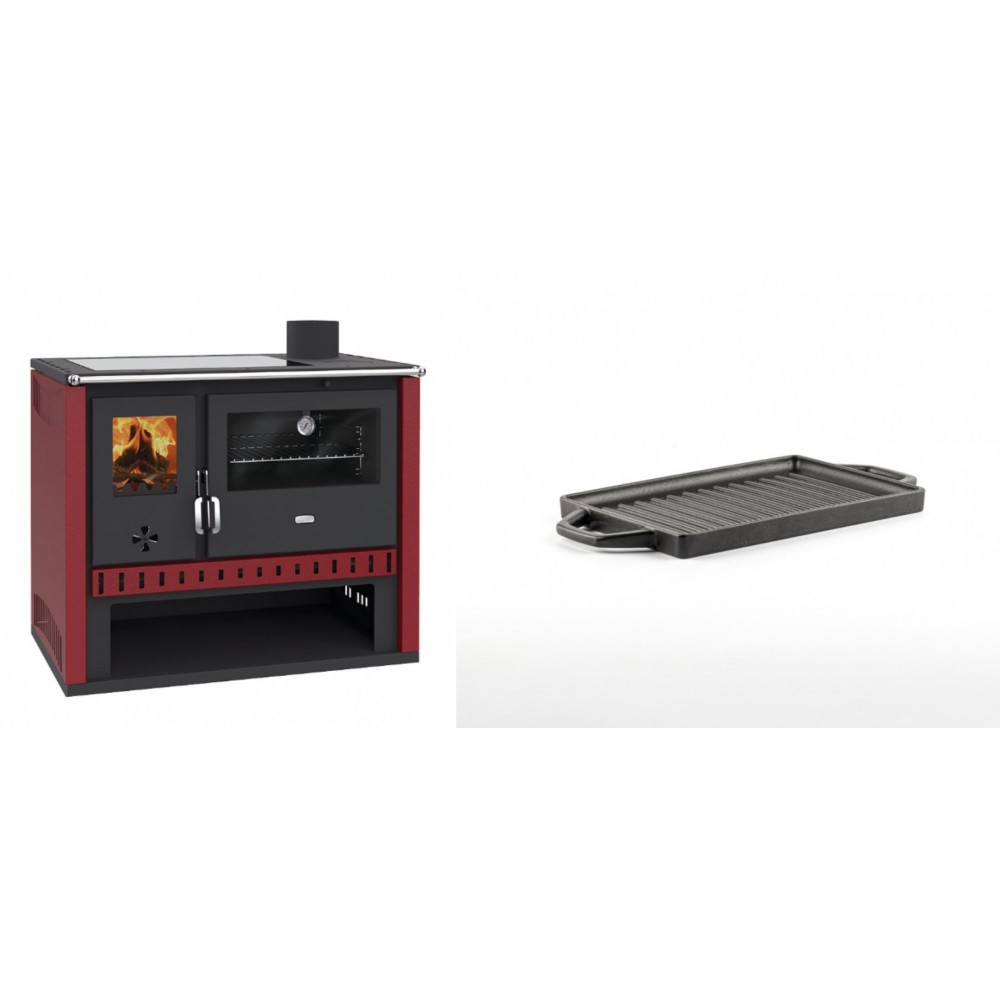 Set Küchenofen / Küchenhexe Prity GT Rot, mit Glaskeramik-Kochfeld, Leistung 15 kW + Mini-Grillplatte aus Gusseisen Solagio, 15.5x22.5cm