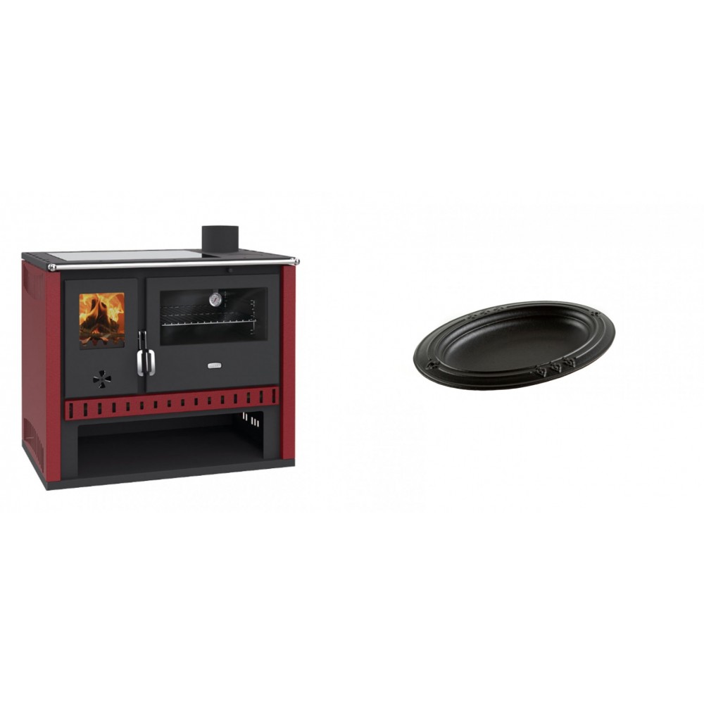 Set Küchenofen / Küchenhexe Prity GT Rot, mit Glaskeramik-Kochfeld, Leistung 15 kW + Gusseiserne auflaufform Solagio oval, 17x28cm | Kaminofen - Holzofen mit Backfach | Kaminofen |