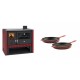 Set Küchenofen / Küchenhexe Prity GT Rot, mit Glaskeramik-Kochfeld, Leistung 15 kW + Gusseisen Topf Set aus 2 teilen Solagio, Rubin | Kaminofen - Holzofen mit Backfach | Kaminofen |