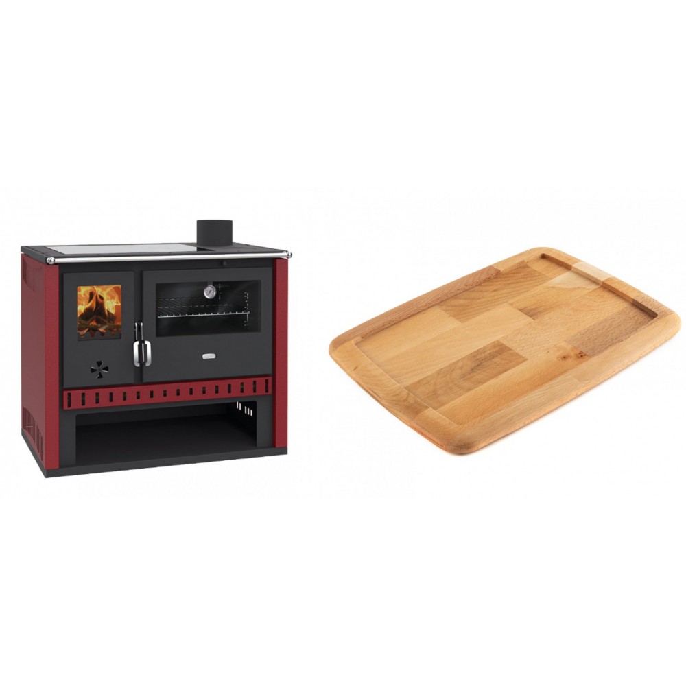 Set Küchenofen / Küchenhexe Prity GT Rot, mit Glaskeramik-Kochfeld, Leistung 15 kW + Holz untersetzer für gusseisenplatte Solagio HSST2131