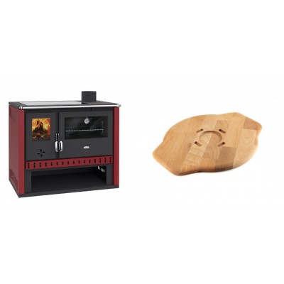 Set Küchenofen / Küchenhexe Prity GT Rot, mit Glaskeramik-Kochfeld, Leistung 15 kW + Holz untersetzer für Gusseisenplatte Solagio HSYSAK28 - Kaminofen - Holzofen mit Backfach