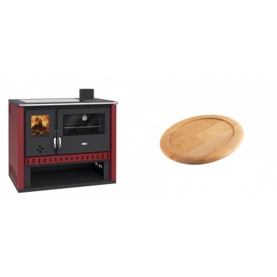 Set Küchenofen / Küchenhexe Prity GT Rot, mit Glaskeramik-Kochfeld, Leistung 15 kW + Holz untersetzer für ovale gusseisenpfanne Solagio HSFT1825 - Kaminofen - Holzofen mit Backfach
