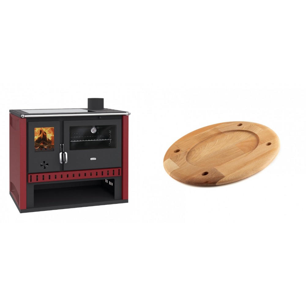 Set Küchenofen / Küchenhexe Prity GT Rot, mit Glaskeramik-Kochfeld, Leistung 15 kW + Holz untersetzer für ovale platte Solagio HSOISK2533, 25x33cm | Kaminofen - Holzofen mit Backfach | Kaminofen |