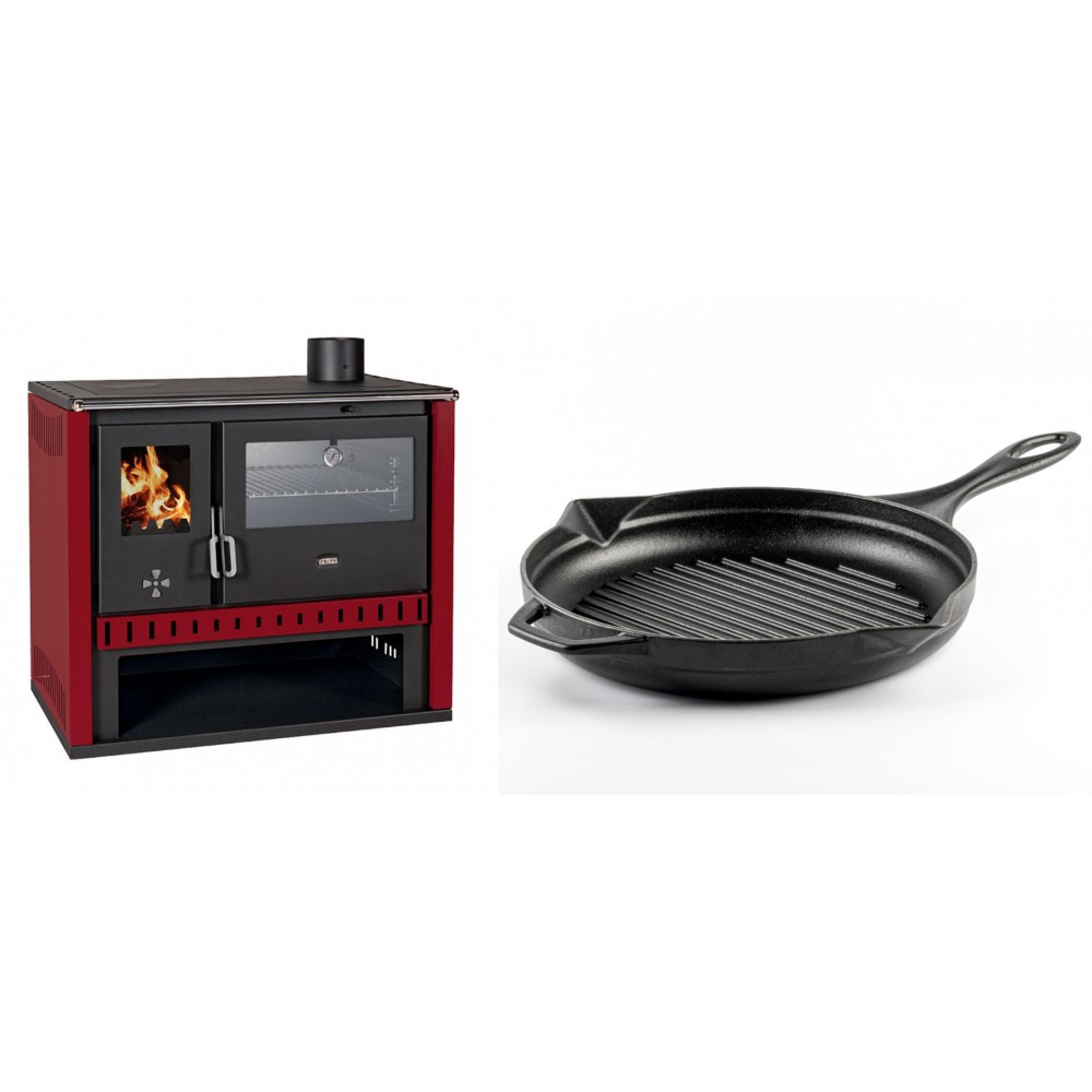Set Küchenofen / Küchenhexe Prity GT Rot, mit Edelstahl-Backofen, Leistung 15 kW + Emaillierte grillpfanne Gusseisen Solagio, Black Onyx, Ф28cm