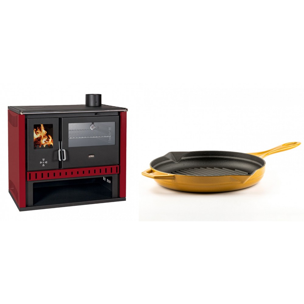 Set Küchenofen / Küchenhexe Prity GT Rot, mit Edelstahl-Backofen, Leistung 15 kW + Emaillierte grillpfanne Gusseisen Solagio, Dijon, Ф28cm