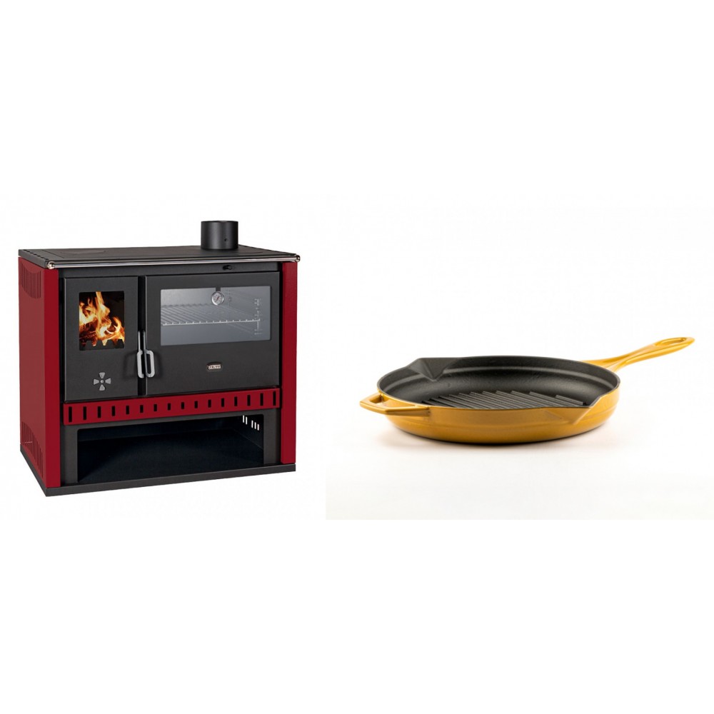 Set Küchenofen / Küchenhexe Prity GT Rot, mit Edelstahl-Backofen, Leistung 15 kW + Emaillierte grillpfanne Gusseisen Solagio, Dijon, Ф24cm