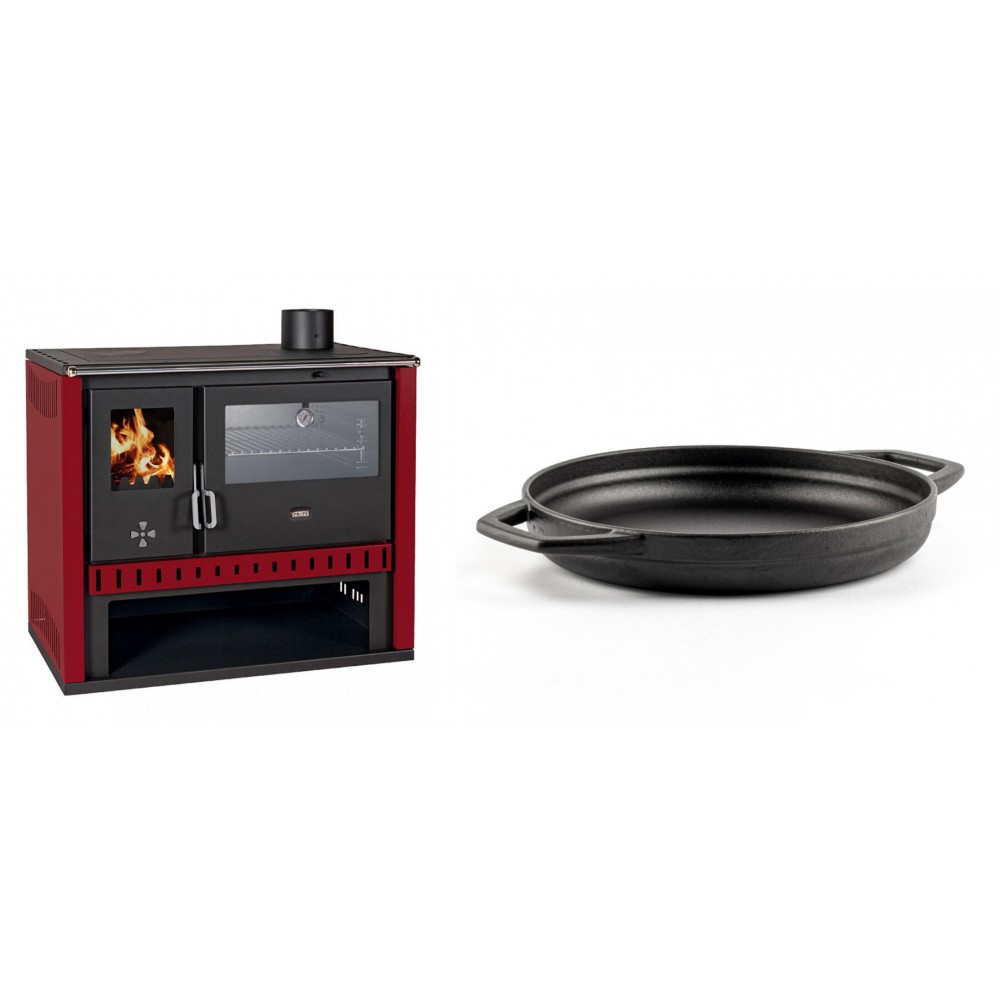 Set Küchenofen / Küchenhexe Prity GT Rot, mit Edelstahl-Backofen, Leistung 15 kW + Emaillierte gusseisenpfanne mit zwei Griffen Solagio, Black Onyx, Ф22cm