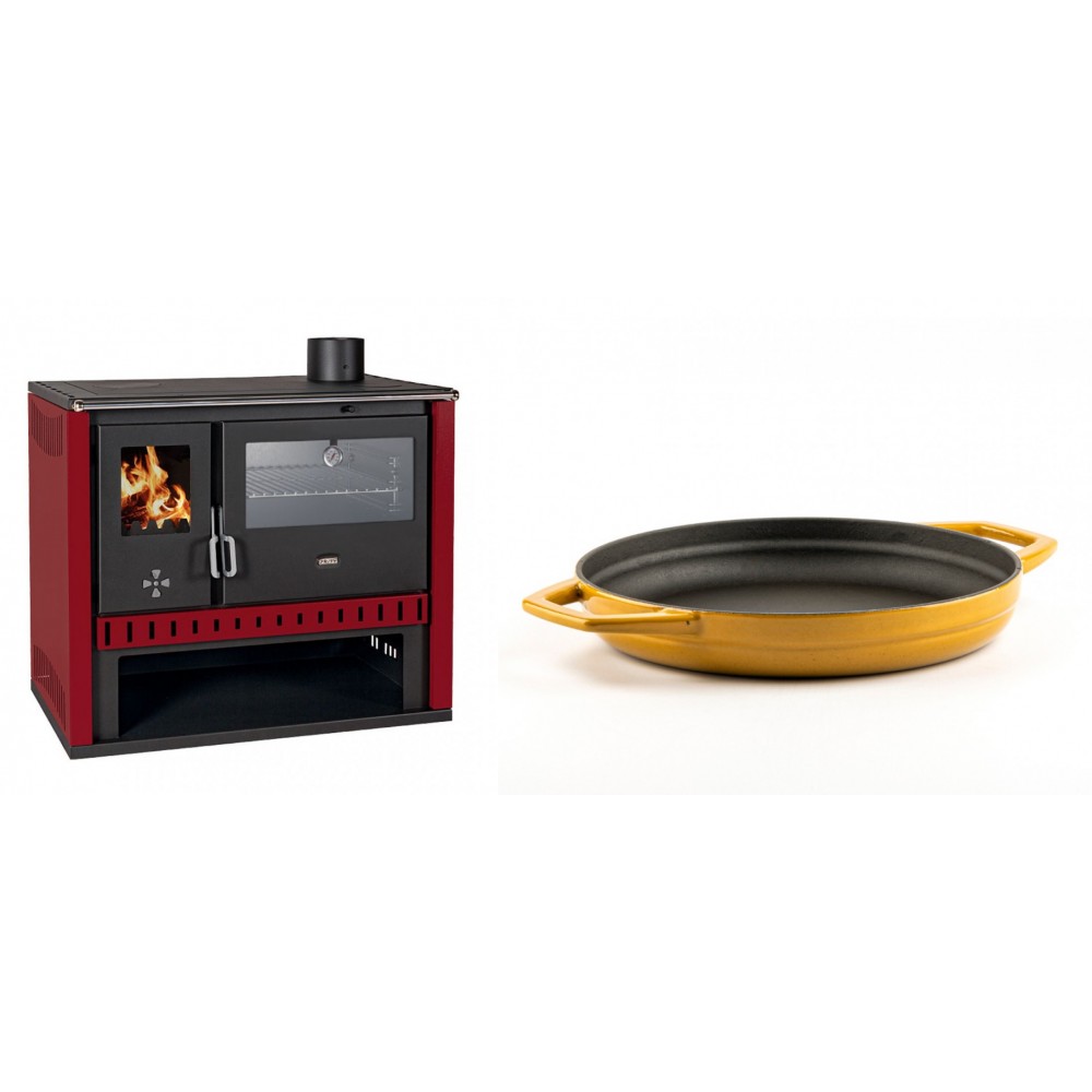 Set Küchenofen / Küchenhexe Prity GT Rot, mit Edelstahl-Backofen, Leistung 15 kW + Emaillierte gusseisenpfanne mit zwei Griffen Solagio, Dijon, Ф22cm