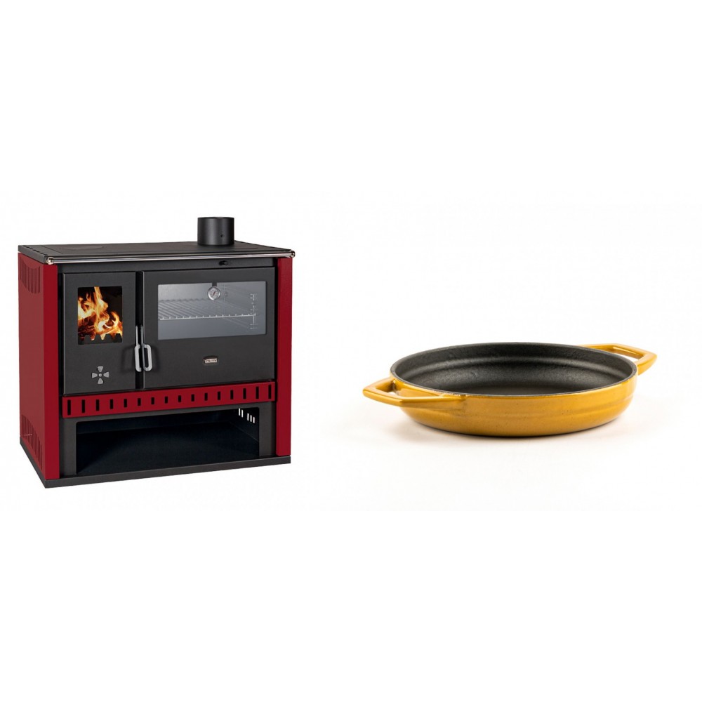 Set Küchenofen / Küchenhexe Prity GT Rot, mit Edelstahl-Backofen, Leistung 15 kW + Emaillierte gusseisenpfanne mit zwei Griffen Solagio, Dijon, Ф16cm