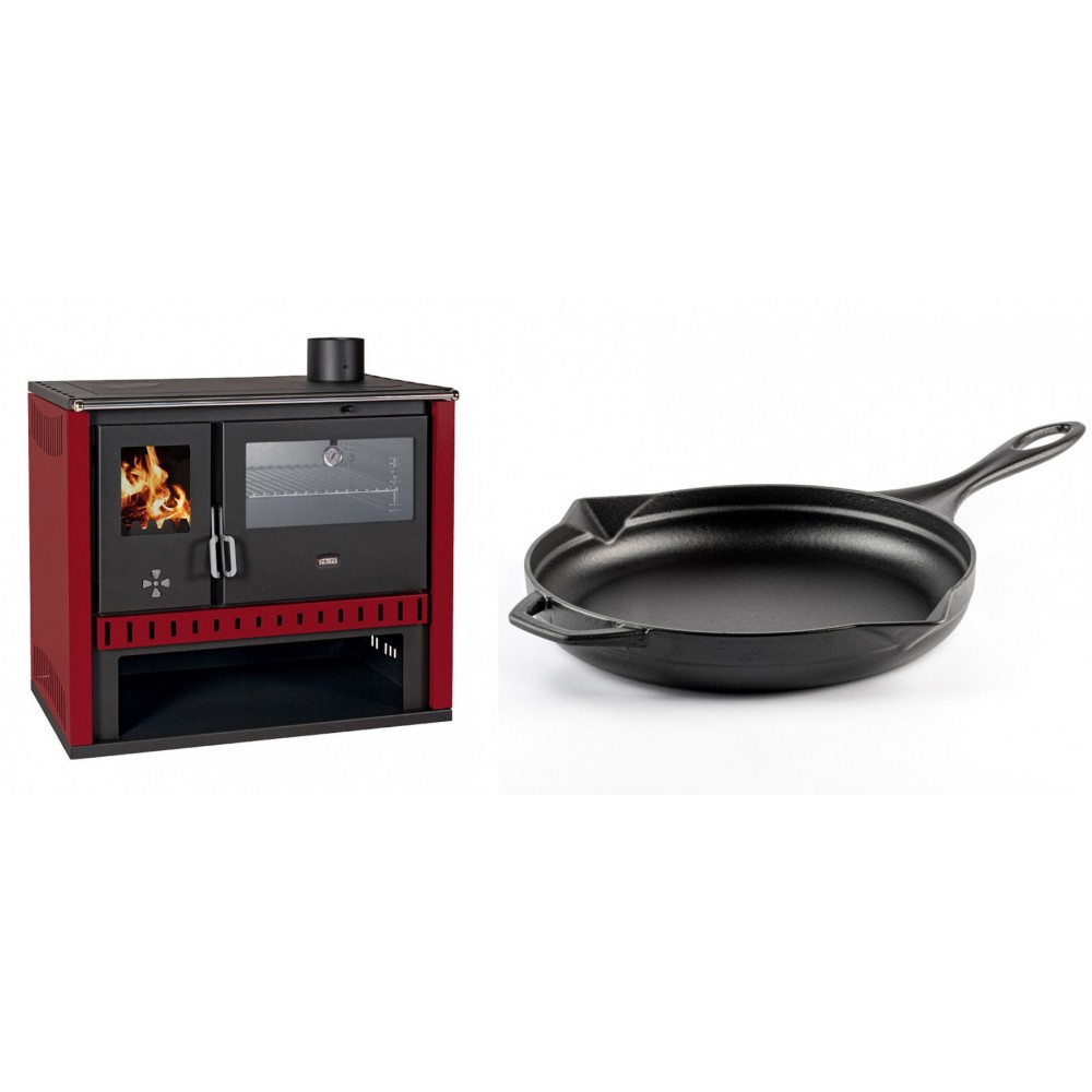 Set Küchenofen / Küchenhexe Prity GT Rot, mit Edelstahl-Backofen, Leistung 15 kW + Emaillierte Gusseisenpfanne Solagio, Black Onyx, Ф28cm