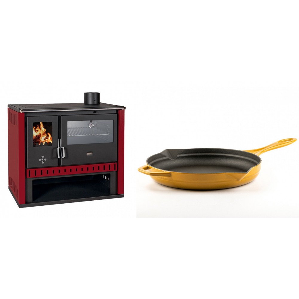 Set Küchenofen / Küchenhexe Prity GT Rot, mit Edelstahl-Backofen, Leistung 15 kW + Emaillierte Gusseisenpfanne Solagio, Dijon, Ф28cm