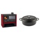 Set Küchenofen / Küchenhexe Prity GT Rot, mit Edelstahl-Backofen, Leistung 15 kW + Gusseisen Topf Flach Solagio, Black Onyx, Ф28 | Kaminofen - Holzofen mit Backfach | Kaminofen |