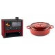 Set Küchenofen / Küchenhexe Prity GT Rot, mit Edelstahl-Backofen, Leistung 15 kW + Gusseisen Topf Flach Solagio, Rubin, Ф28 | Kaminofen - Holzofen mit Backfach | Kaminofen |