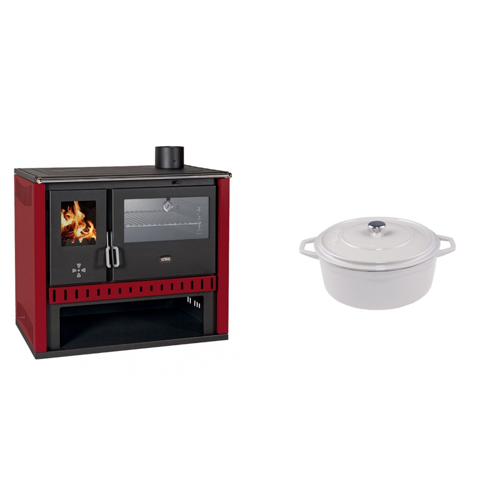 Set Küchenofen / Küchenhexe Prity GT Rot, mit Edelstahl-Backofen, Leistung 15 kW + Gusseisen Topf Tiefer Solagio, Ivory, Ф12