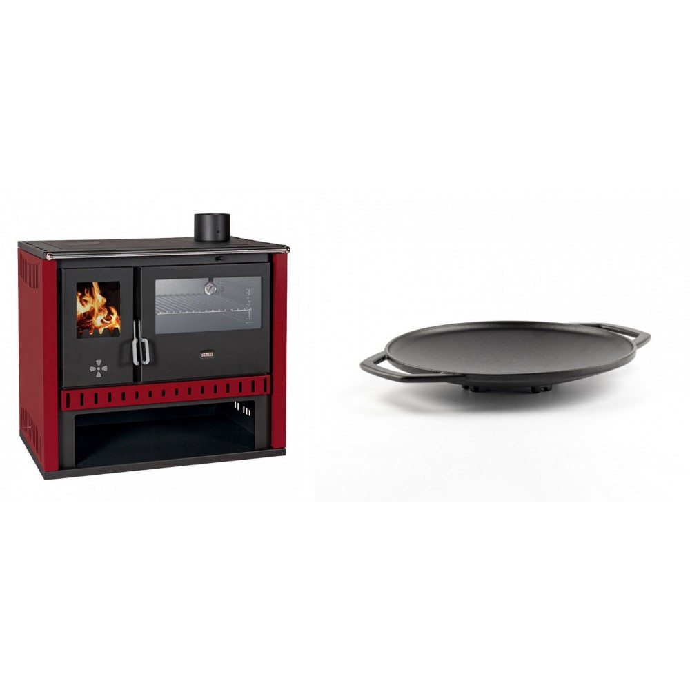 Set Küchenofen / Küchenhexe Prity GT Rot, mit Edelstahl-Backofen, Leistung 15 kW + Backplatte aus Gusseisen Solagio, Ф28cm