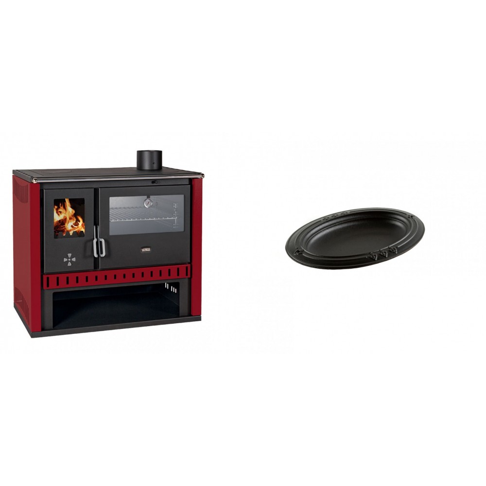 Set Küchenofen / Küchenhexe Prity GT Rot, mit Edelstahl-Backofen, Leistung 15 kW + Gusseiserne auflaufform Solagio oval, 17x28cm | Kaminofen - Holzofen mit Backfach | Kaminofen |