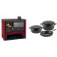 Set Küchenofen / Küchenhexe Prity GT Rot, mit Edelstahl-Backofen, Leistung 15 kW + Gusseisen Topf Set aus 3 teilen Solagio, Black Onyx | Kaminofen - Holzofen mit Backfach | Kaminofen |