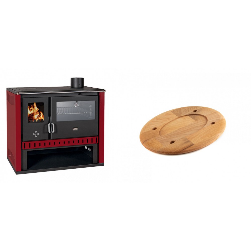 Set Küchenofen / Küchenhexe Prity GT Rot, mit Edelstahl-Backofen, Leistung 15 kW + Holz untersetzer für ovale platte Solagio HSOISK1728, 17x28cm
