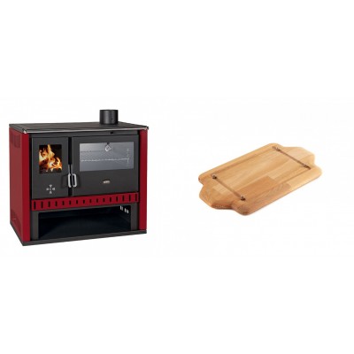 Set Küchenofen / Küchenhexe Prity GT Rot, mit Edelstahl-Backofen, Leistung 15 kW + Holz untersetzer für mini-gusseisenplatte Solagio HSDDHP1522 - Kaminofen - Holzofen mit Backfach