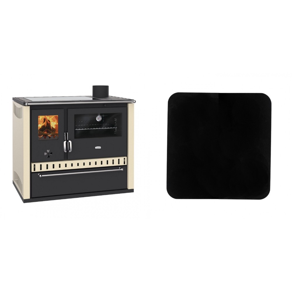 Set Küchenofen / Küchenhexe Prity GT Elfenbein, mit Glaskeramik-Kochfeld und Schublade, Leistung 15 kW + Funkenschutzplatte Stahl 2mm, Größe 98x98cm