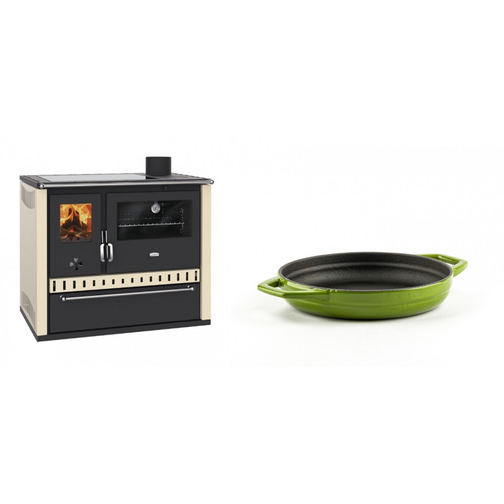 Set Küchenofen / Küchenhexe Prity GT Elfenbein, mit Glaskeramik-Kochfeld und Schublade, Leistung 15 kW + Emaillierte gusseisenpfanne mit zwei Griffen Solagio, Bamboo, Ф16cm