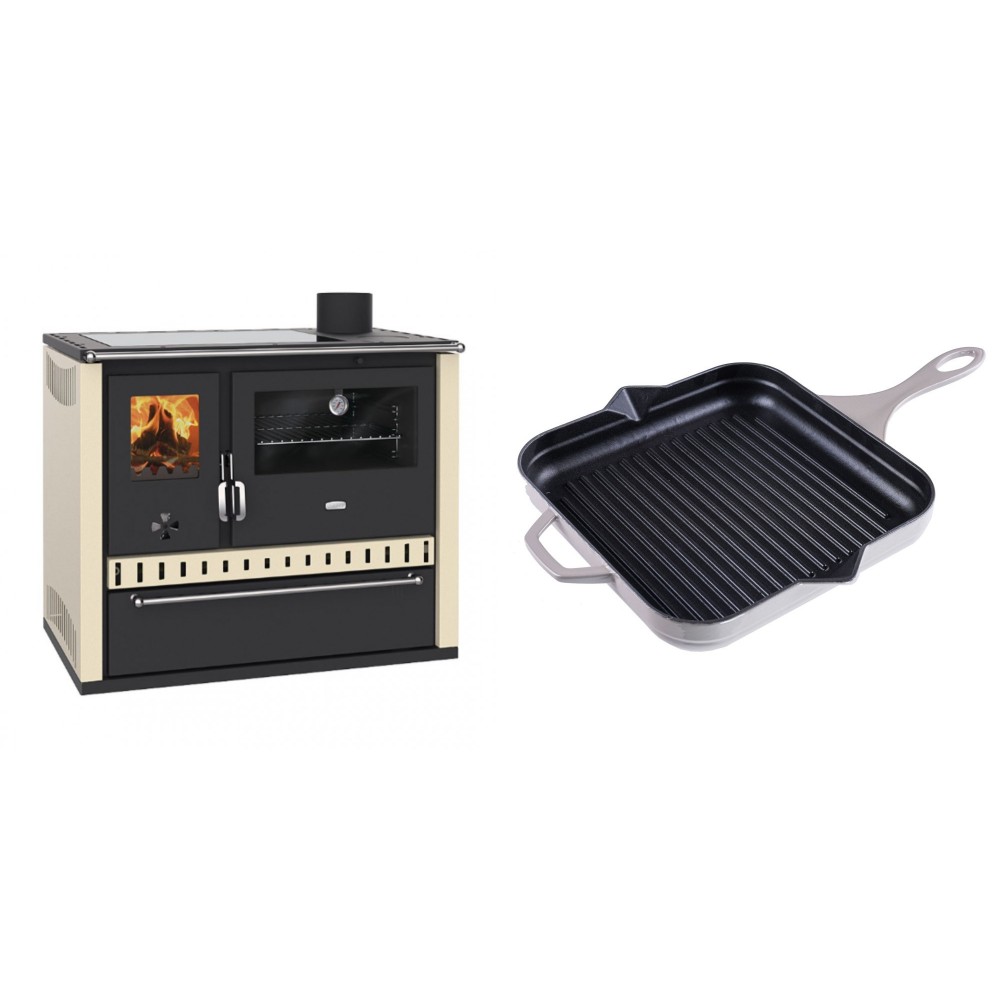 Set Küchenofen / Küchenhexe Prity GT Elfenbein, mit Glaskeramik-Kochfeld und Schublade, Leistung 15 kW + Emaillierte grillpfanne Gusseisen Solagio, Ivory, 28x28cm