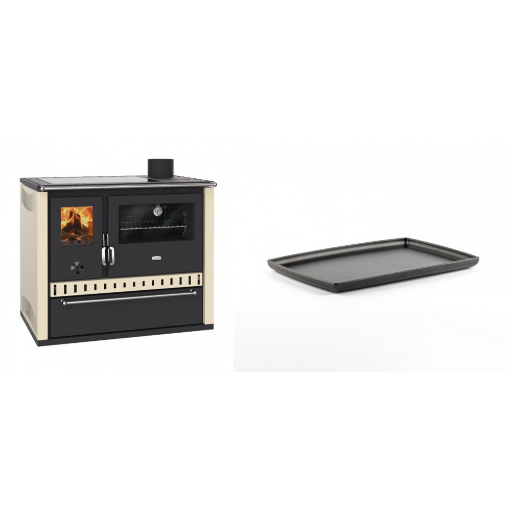 Set Küchenofen / Küchenhexe Prity GT Elfenbein, mit Glaskeramik-Kochfeld und Schublade, Leistung 15 kW + Rechteckige Servierplatte aus Gusseisen Solagio, 21x31cm