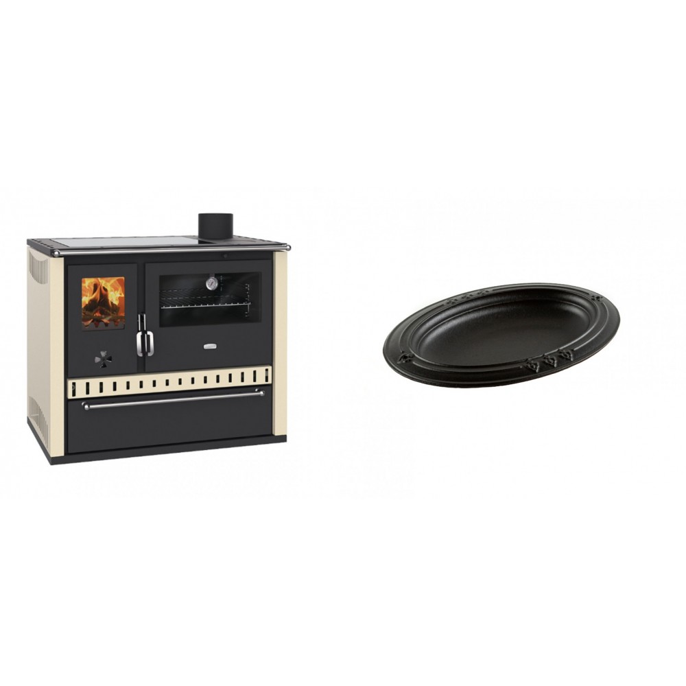 Set Küchenofen / Küchenhexe Prity GT Elfenbein, mit Glaskeramik-Kochfeld und Schublade, Leistung 15 kW + Gusseiserne auflaufform Solagio oval, 25x33cm