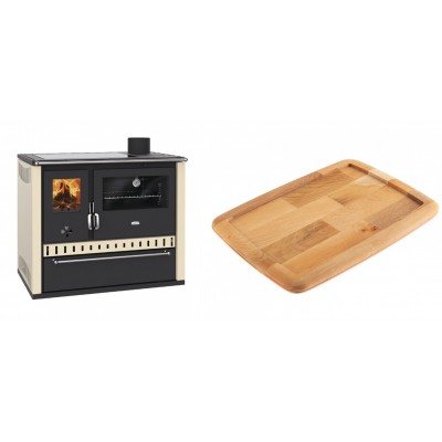 Set Küchenofen / Küchenhexe Prity GT Elfenbein, mit Glaskeramik-Kochfeld und Schublade, Leistung 15 kW + Holz untersetzer für gusseisenplatte Solagio HSST2131 - Kaminofen - Holzofen mit Backfach