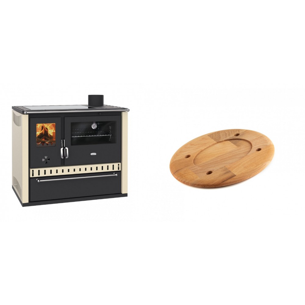 Set Küchenofen / Küchenhexe Prity GT Elfenbein, mit Glaskeramik-Kochfeld und Schublade, Leistung 15 kW + Holz untersetzer für ovale platte Solagio HSOISK1728, 17x28cm