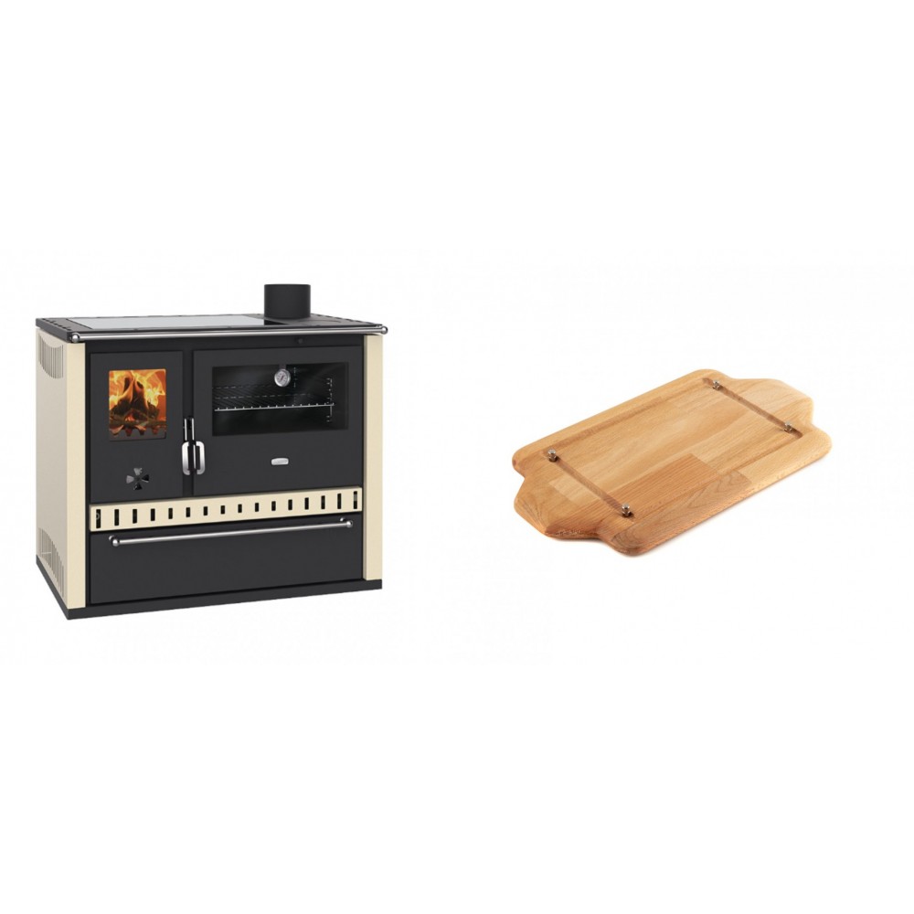 Set Küchenofen / Küchenhexe Prity GT Elfenbein, mit Glaskeramik-Kochfeld und Schublade, Leistung 15 kW + Holz untersetzer für mini-gusseisenplatte Solagio HSDDHP1522 | Kaminofen - Holzofen mit Backfach | Kaminofen |