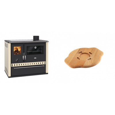 Set Küchenofen / Küchenhexe Prity GT Elfenbein, mit Glaskeramik-Kochfeld und Schublade, Leistung 15 kW + Holz untersetzer für gusseisenplatte Solagio HSYSAK20 - Kaminofen - Holzofen mit Backfach