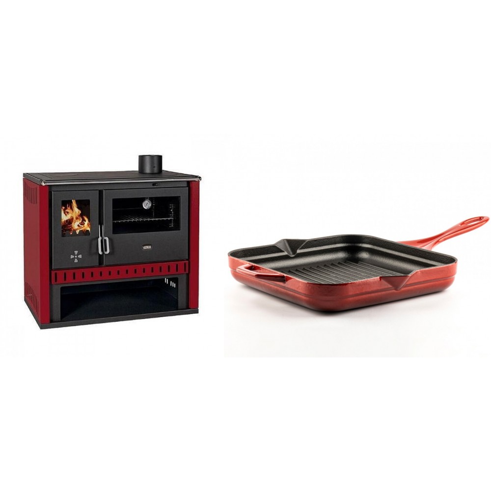 Set Küchenofen / Küchenhexe Prity GT Rot, Leistung 15 kW + Emaillierte grillpfanne Gusseisen Solagio, Rubin, 28x28cm