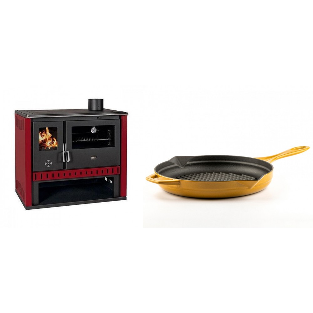 Set Küchenofen / Küchenhexe Prity GT Rot, Leistung 15 kW + Emaillierte grillpfanne Gusseisen Solagio, Dijon, Ф28cm