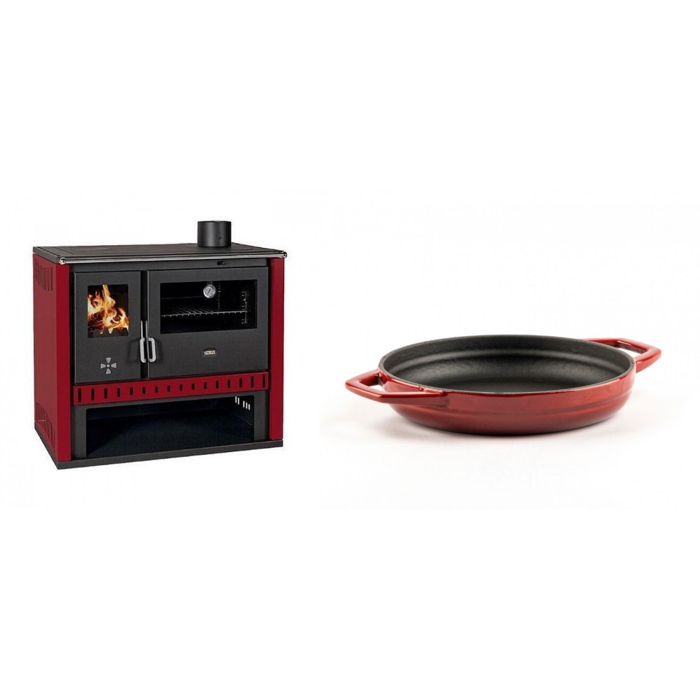 Set Küchenofen / Küchenhexe Prity GT Rot, Leistung 15 kW + Emaillierte gusseisenpfanne mit zwei Griffen Solagio, Rubin, Ф19cm