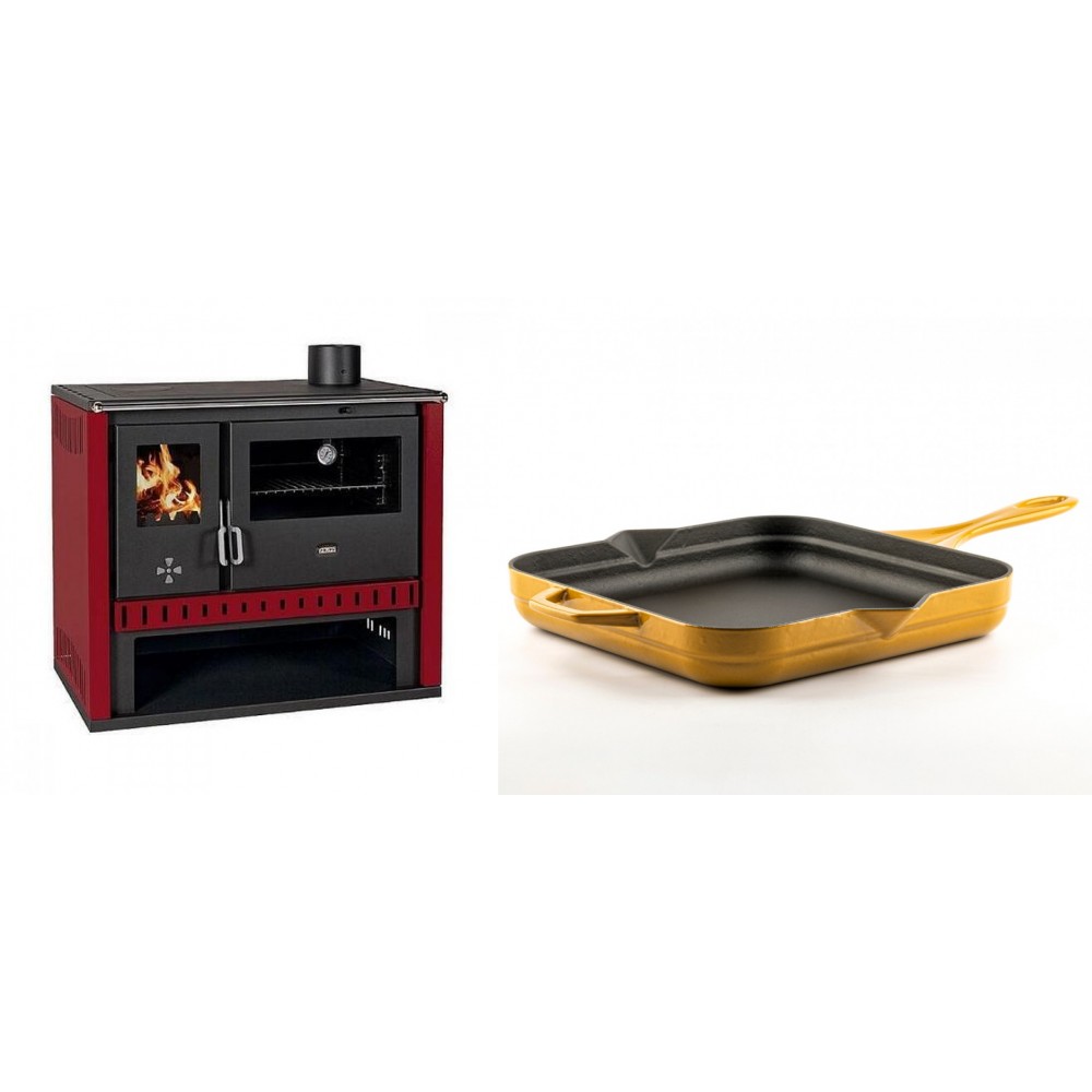 Set Küchenofen / Küchenhexe Prity GT Rot, Leistung 15 kW + Emaillierte Gusseisenpfanne Solagio, Dijon, 28x28cm