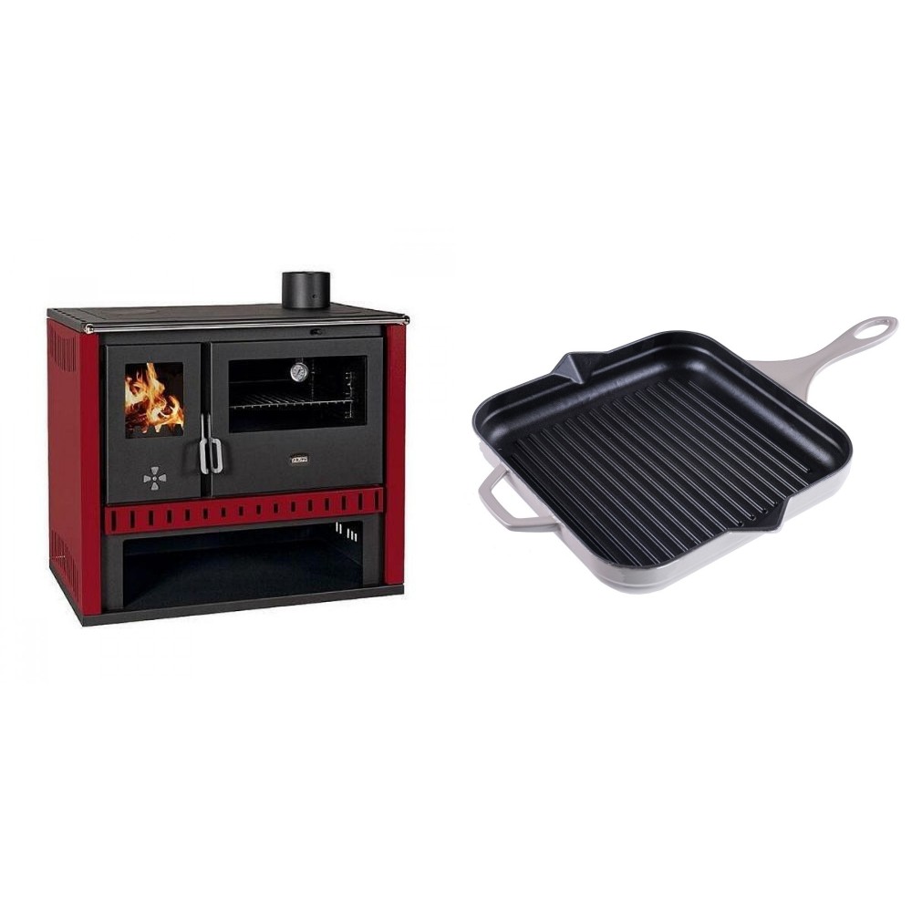 Set Küchenofen / Küchenhexe Prity GT Rot, Leistung 15 kW + Emaillierte grillpfanne Gusseisen Solagio, Ivory, 28x28cm