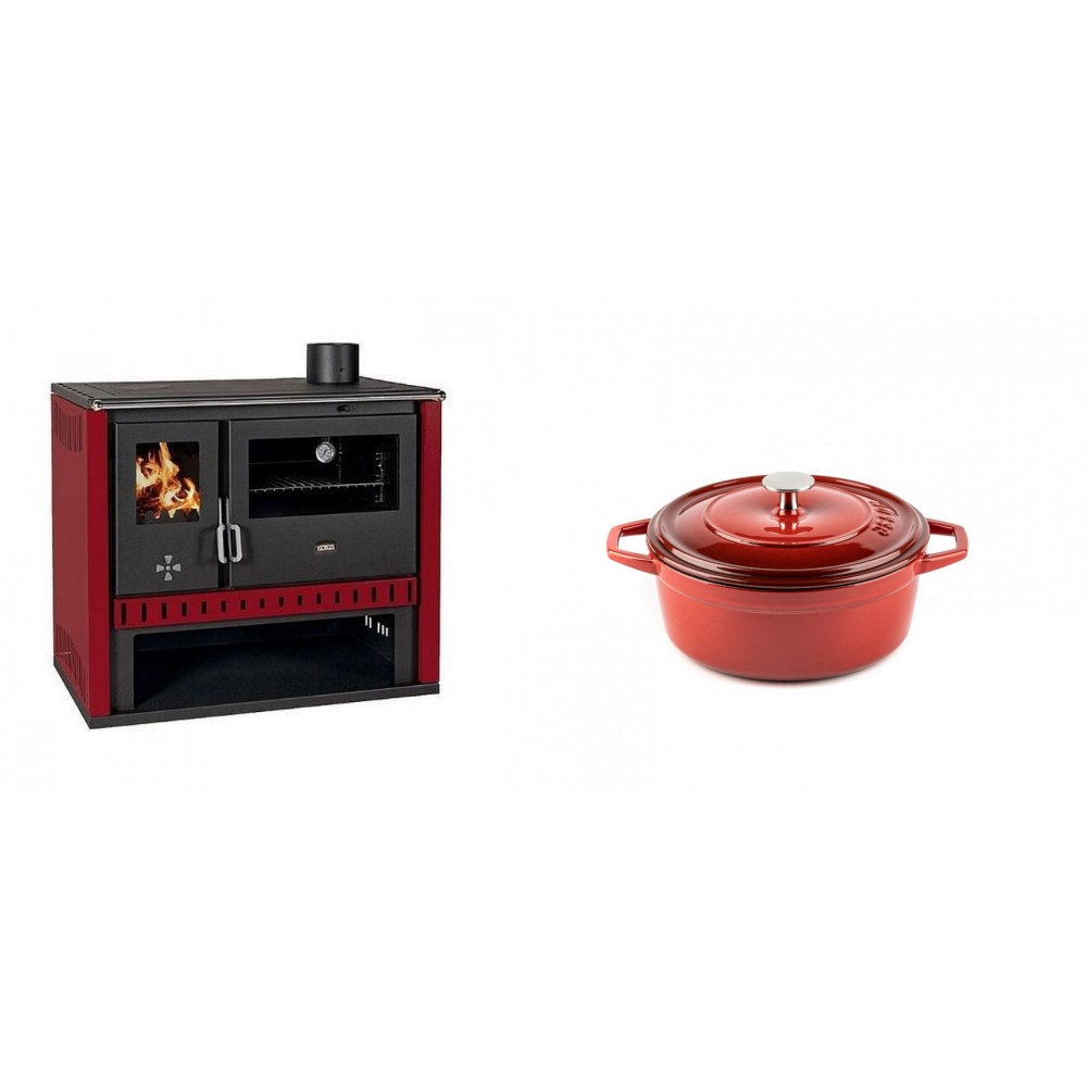 Set Küchenofen / Küchenhexe Prity GT Rot, Leistung 15 kW + Gusseisen Topf Tiefer Solagio, Rubin, Ф12