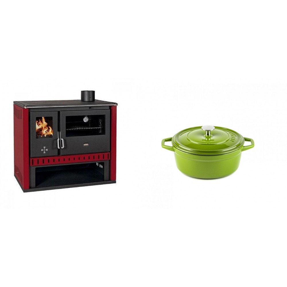 Set Küchenofen / Küchenhexe Prity GT Rot, Leistung 15 kW + Gusseisen Topf Tiefer Solagio, Bamboo, Ф12