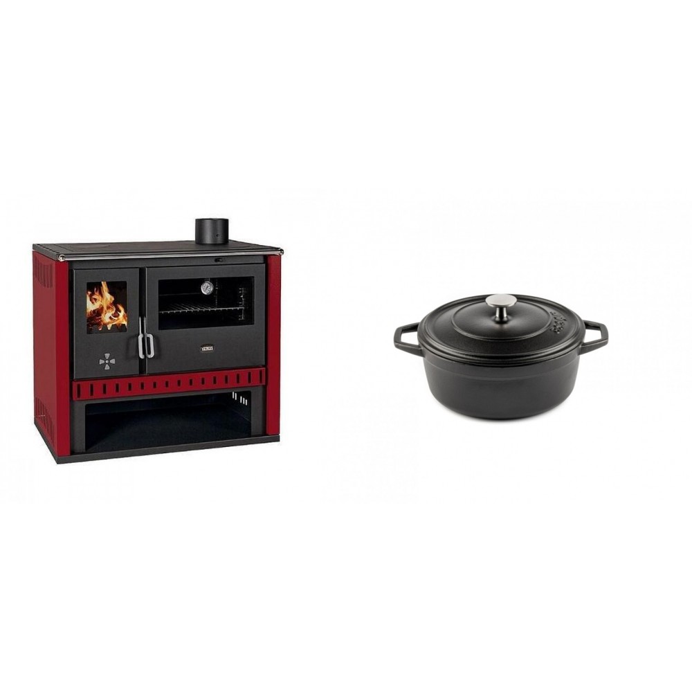 Set Küchenofen / Küchenhexe Prity GT Rot, Leistung 15 kW + Gusseisen Topf Tiefer Solagio, Black Onyx, Ф12