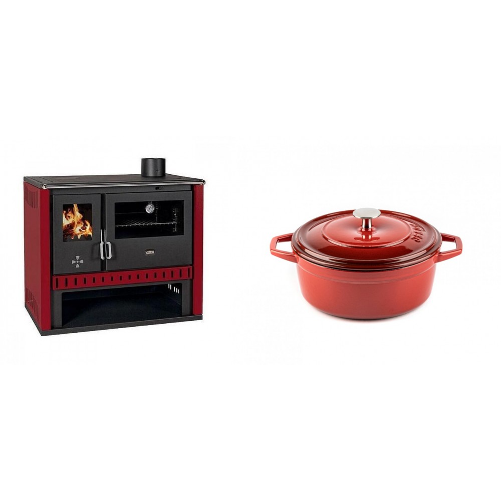 Set Küchenofen / Küchenhexe Prity GT Rot, Leistung 15 kW + Gusseisen Topf Tiefer Solagio, Rubin, Ф20