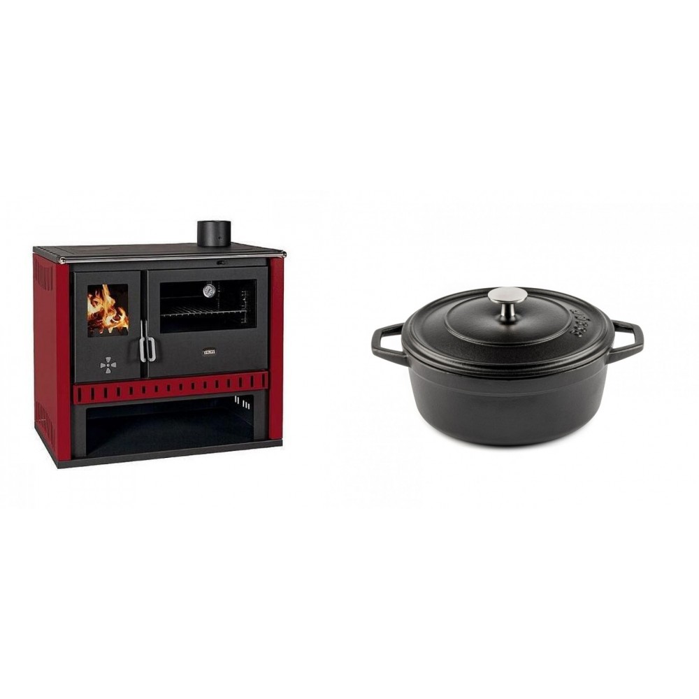 Set Küchenofen / Küchenhexe Prity GT Rot, Leistung 15 kW + Gusseisen Topf Tiefer Solagio, Black Onyx, Ф20