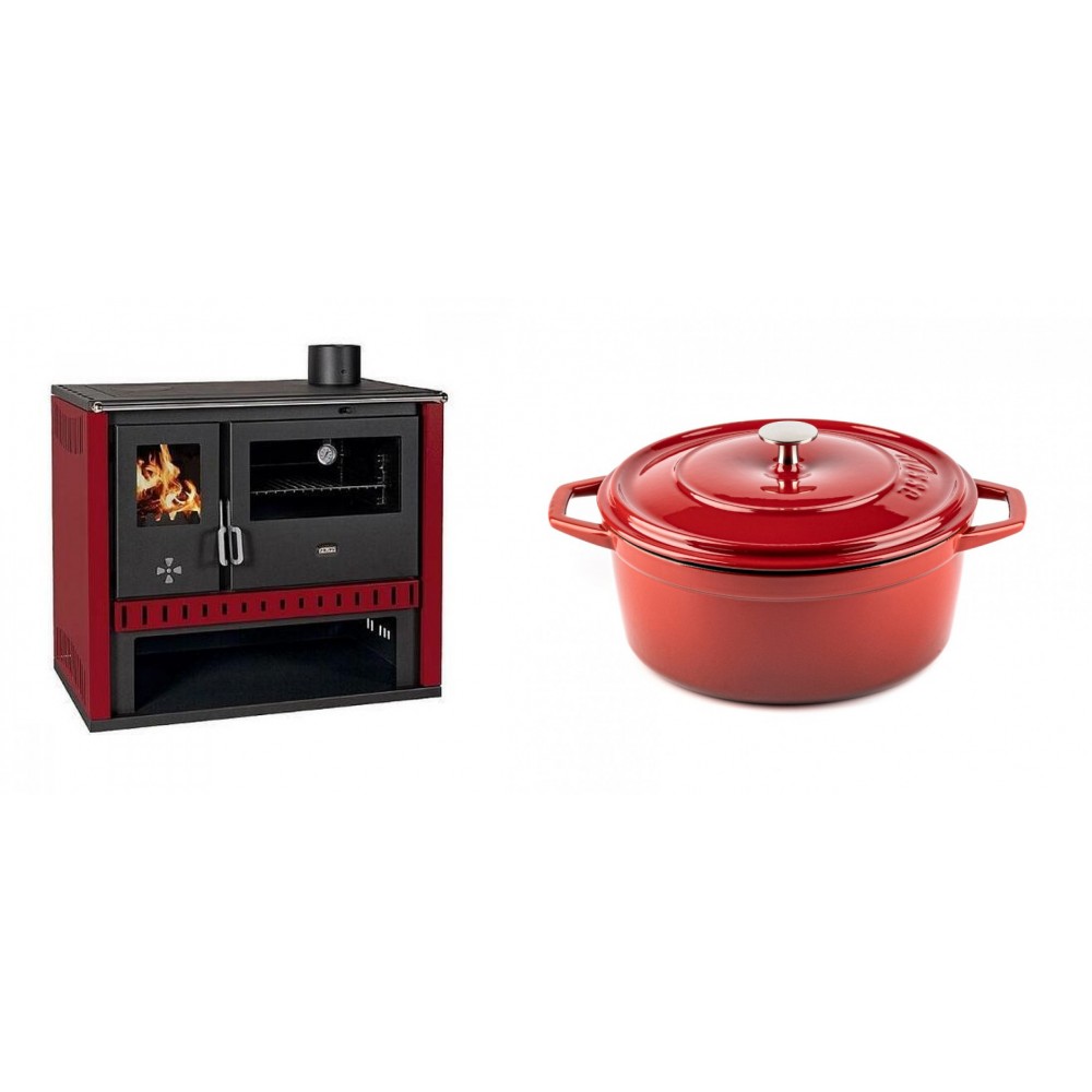Set Küchenofen / Küchenhexe Prity GT Rot, Leistung 15 kW + Gusseisen Topf Tiefer Solagio, Rubin, Ф24