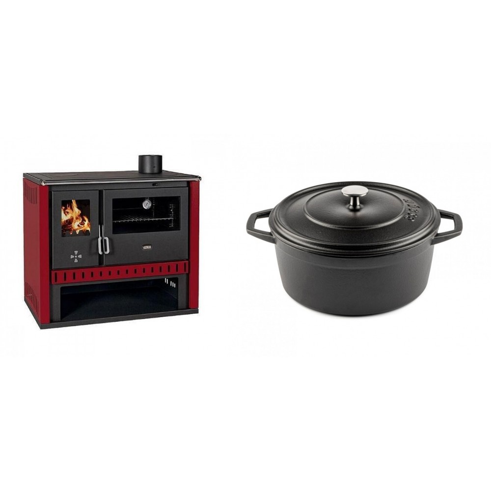 Set Küchenofen / Küchenhexe Prity GT Rot, Leistung 15 kW + Gusseisen Topf Tiefer Solagio, Black Onyx, Ф24