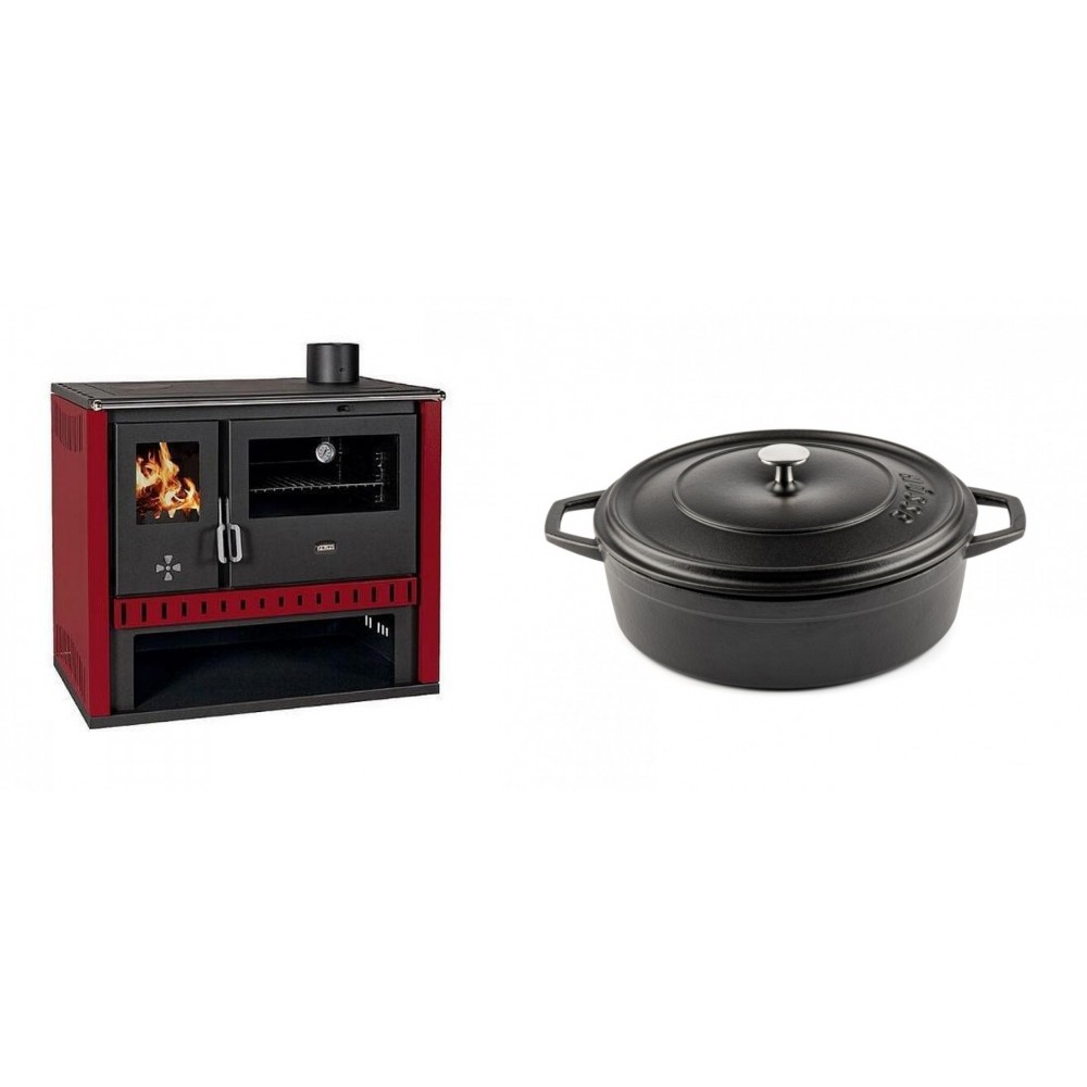 Set Küchenofen / Küchenhexe Prity GT Rot, Leistung 15 kW + Gusseisen Topf Flach Solagio, Black Onyx, Ф26