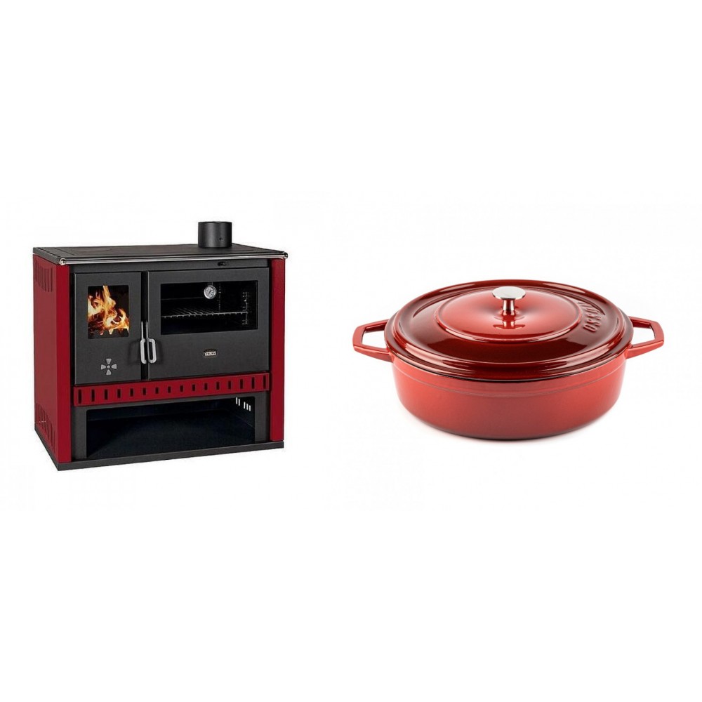 Set Küchenofen / Küchenhexe Prity GT Rot, Leistung 15 kW + Gusseisen Topf Flach Solagio, Rubin, Ф26