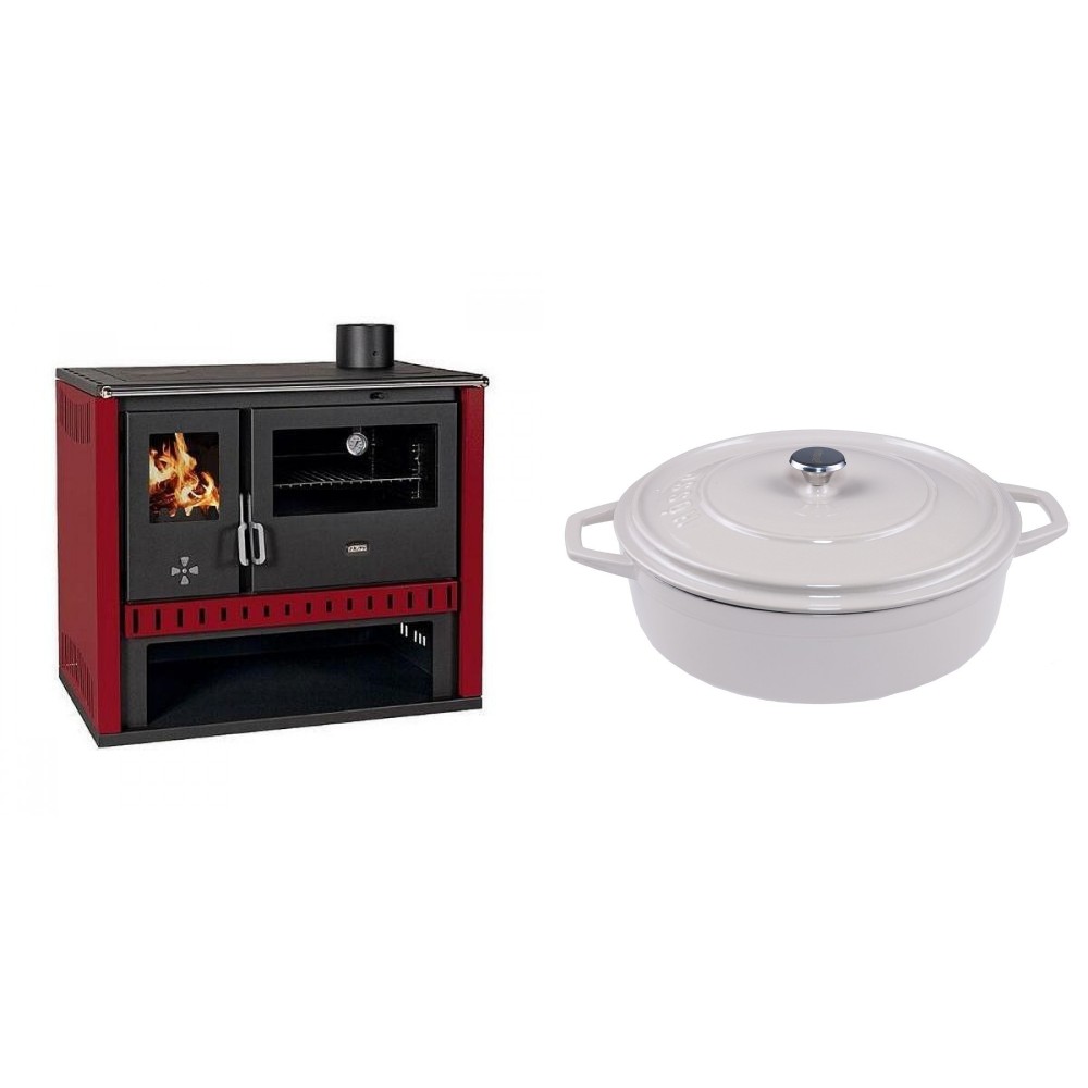 Set Küchenofen / Küchenhexe Prity GT Rot, Leistung 15 kW + Gusseisen Topf Flach Solagio, Ivory, Ф28