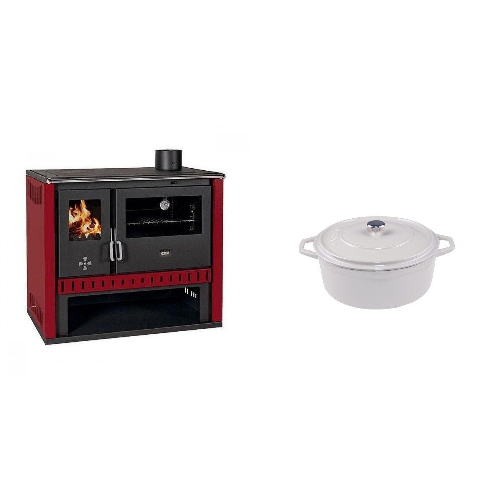 Set Küchenofen / Küchenhexe Prity GT Rot, Leistung 15 kW + Gusseisen Topf Tiefer Solagio, Ivory, Ф12