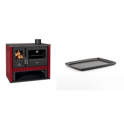 Set Küchenofen / Küchenhexe Prity GT Rot, Leistung 15 kW + Rechteckige Servierplatte aus Gusseisen Solagio, 21x31cm - Kaminofen - Holzofen mit Backfach